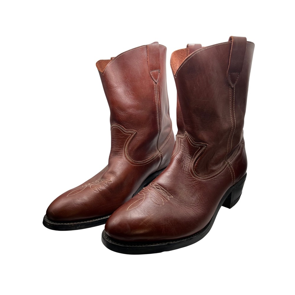Mens Brown Leather Wellington Work Boots Mid Calf Pull On size 13 - Picture 5 of 15